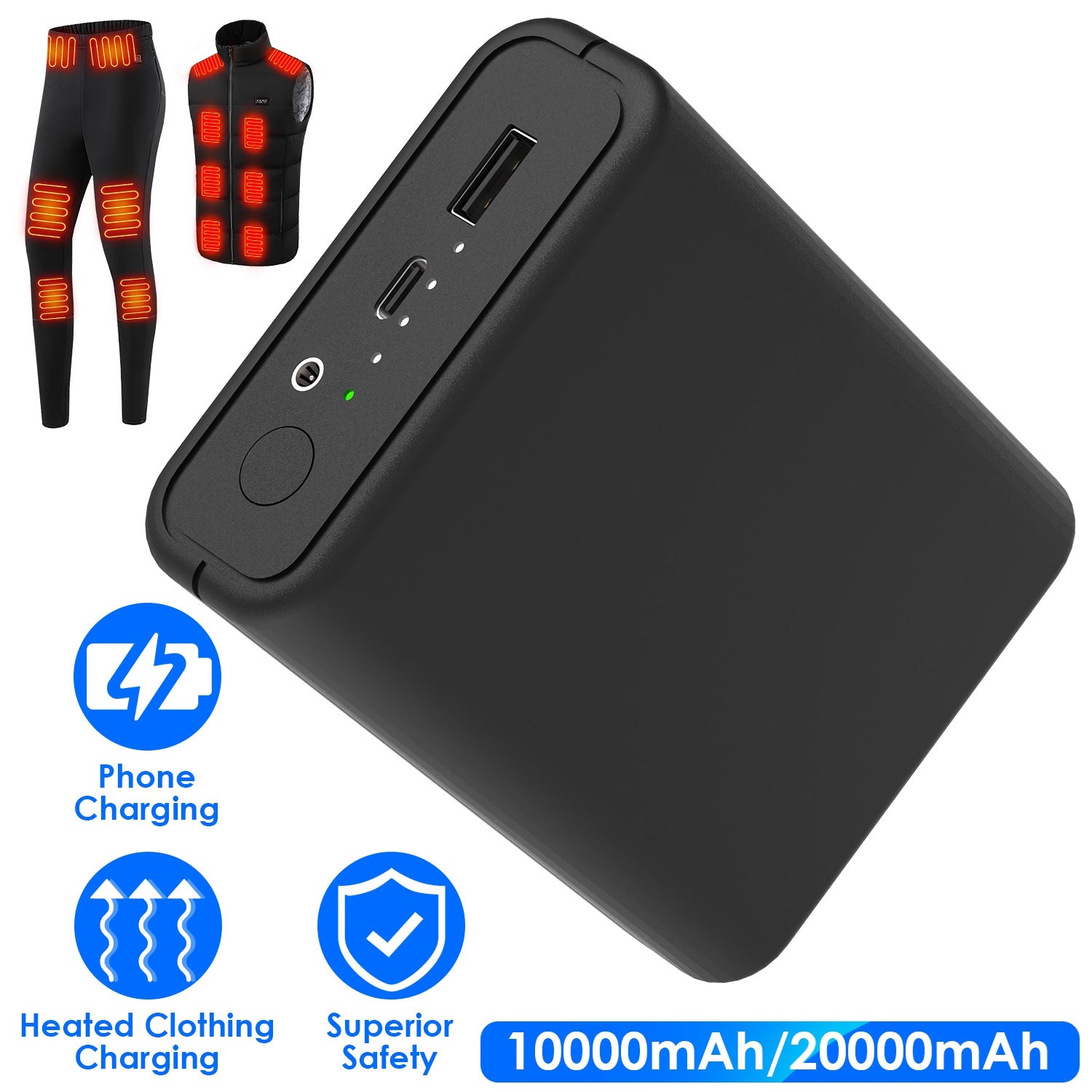 1Pc 10,000mAh OR 20,000mAh 5V 2A Power Bank For Heated Jackets Vests Pants Gloves Scarves DC 7.4V 2A Heated Clothing... — kaufen online Deutschland