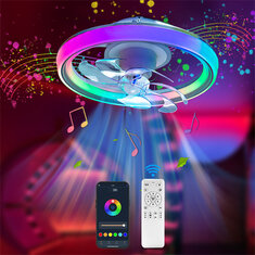 [EU Direct] Elfeland 90W 48cm LED RGB Smart Ceiling Fan Light with Built-in Speaker Music Sync 360° Rotatable 6-Speed Quiet Fan Timer APP & Remote Control