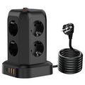 T13 10A 2200W 12-in-1 Vertical Tower Power Strip with 8 AC Outlets+3USB-A+1USB-C and 1.8M Extension Cord Surge Protection for Home Office AC100-250V