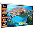 Manual Projector Screen, 100 Inch 16:9 4K 1080 HD Retractable Pull Down Projector Screen, Auto-Locking Portable...