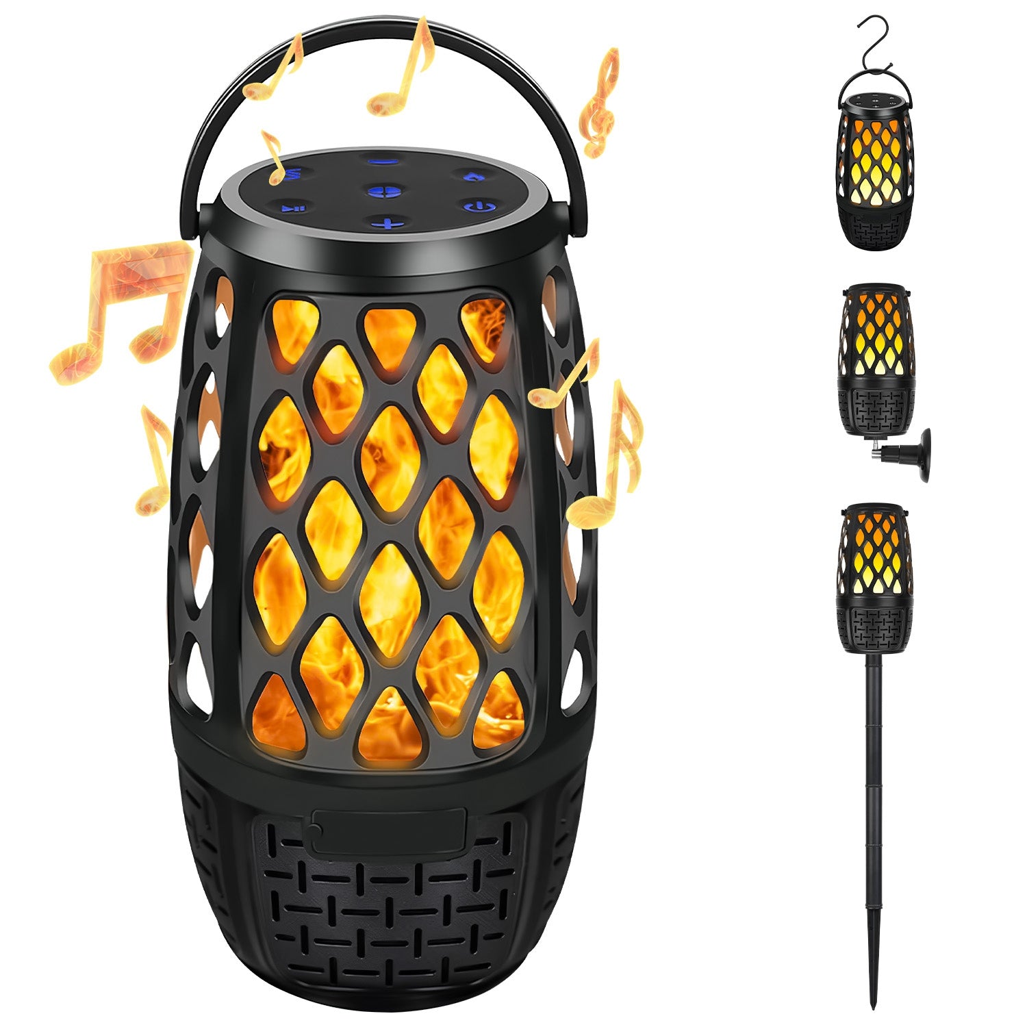 1Pc 4 In 1 Wireless 5.3 Outdoor Speaker IPX5 Waterproof Patio Speaker LED Flame Speaker With 3 Flame Light Modes...