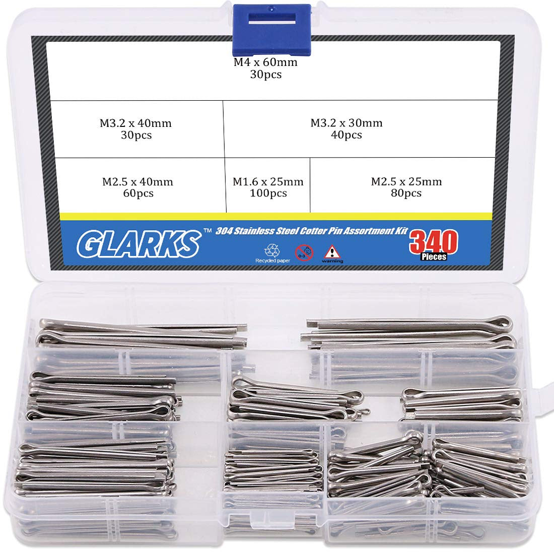 Cross-border 340-piece Stainless Steel Cotter Pin And Plug Pin Assortment Set