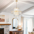 20in Modern Crystal Chandelier With Gold Finish, 4-Tier Design For Dining Room Or Living Room, Elegant Crystal Pendant Light Fixture  Bulb Not Included