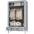 Portable Clothes Closet Rolling Door Wardrobe With Hanging Rack Non-Woven Fabric Storage Organizer With Three Drawer...