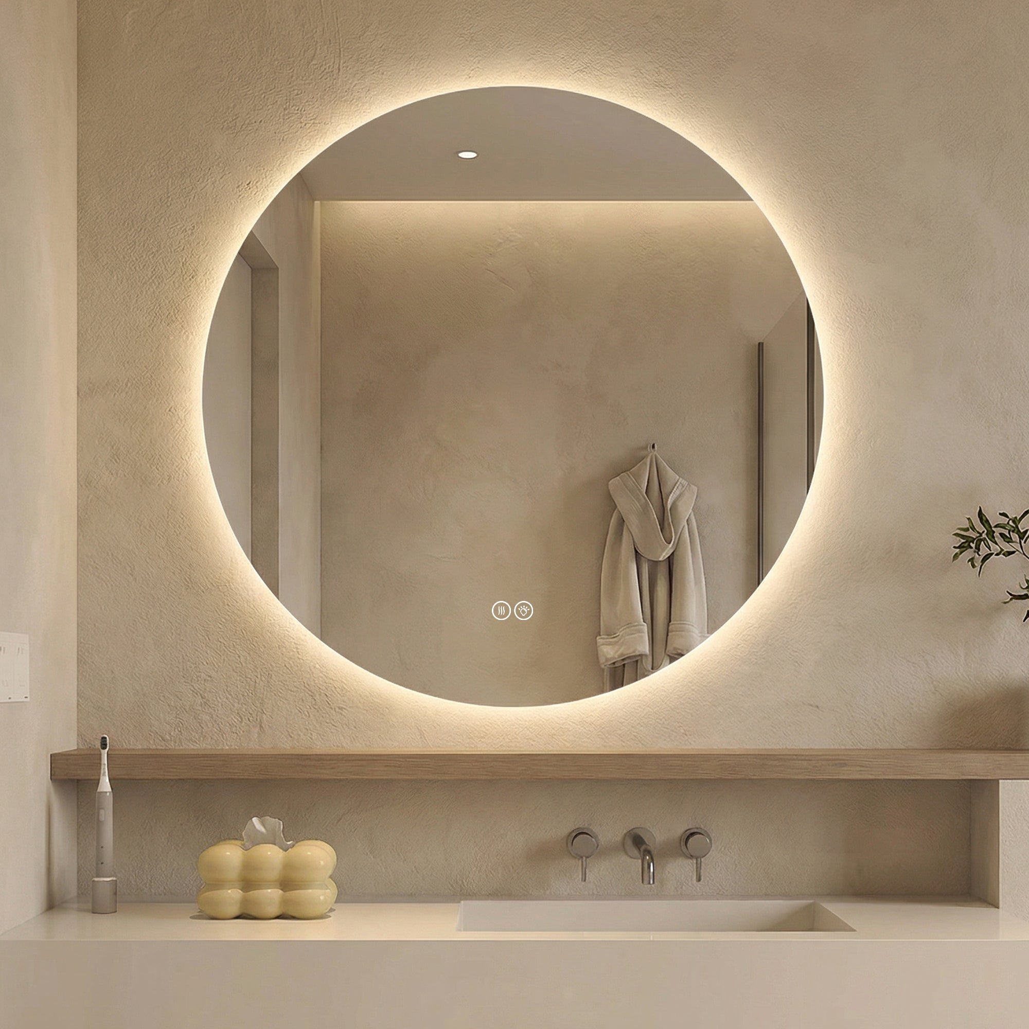 Round LED Bathroom Mirror 70 Cm, Backlit, Anti-fog, 3 Light Colours, Infinitely Dimmable, Memory Function, Touch Switch, 5 Mm Copper-free HD Silver Mirror