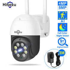 Hiseeu 4MP or 5MP PTZ IP Camera Outdoor Security AI Human Detection H_265X Wirel