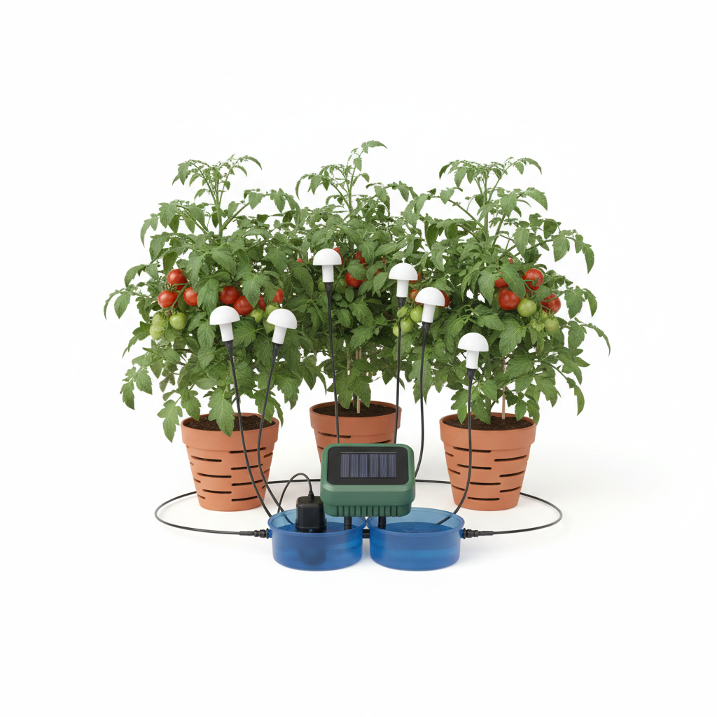 Automatik-Bewässerungssystem für Tomaten auf Balkon
