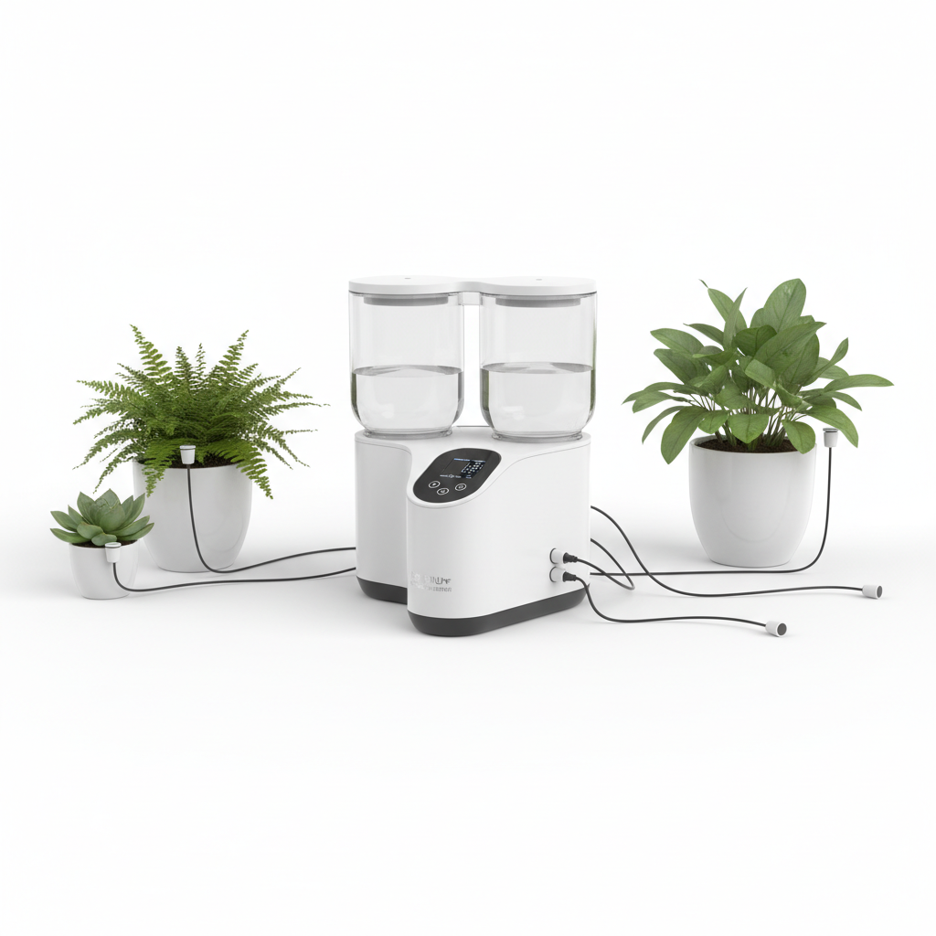 Automatische Bewässerungseinheit im Blumenbeet