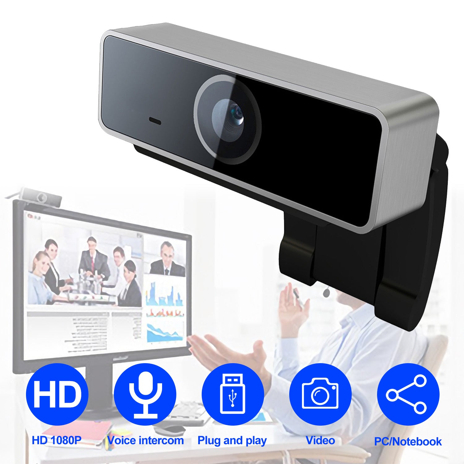 1Pc FHD 1080P Webcam USB PC Computer Webcam Auto Focus With Microphone 60-Degree Widescreen Desktop Laptop Webcam... — kaufen online Deutschland