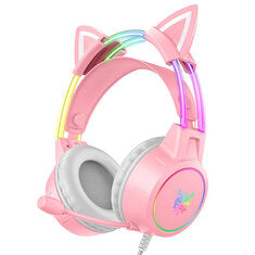 [EU Direct] ONIKUMA X15 Pro Cat Ear Headphone Wired Gaming Headset 50mm Driver Stereo Surround Sound RGB Light Headphones with Noise Cancelling Microphone