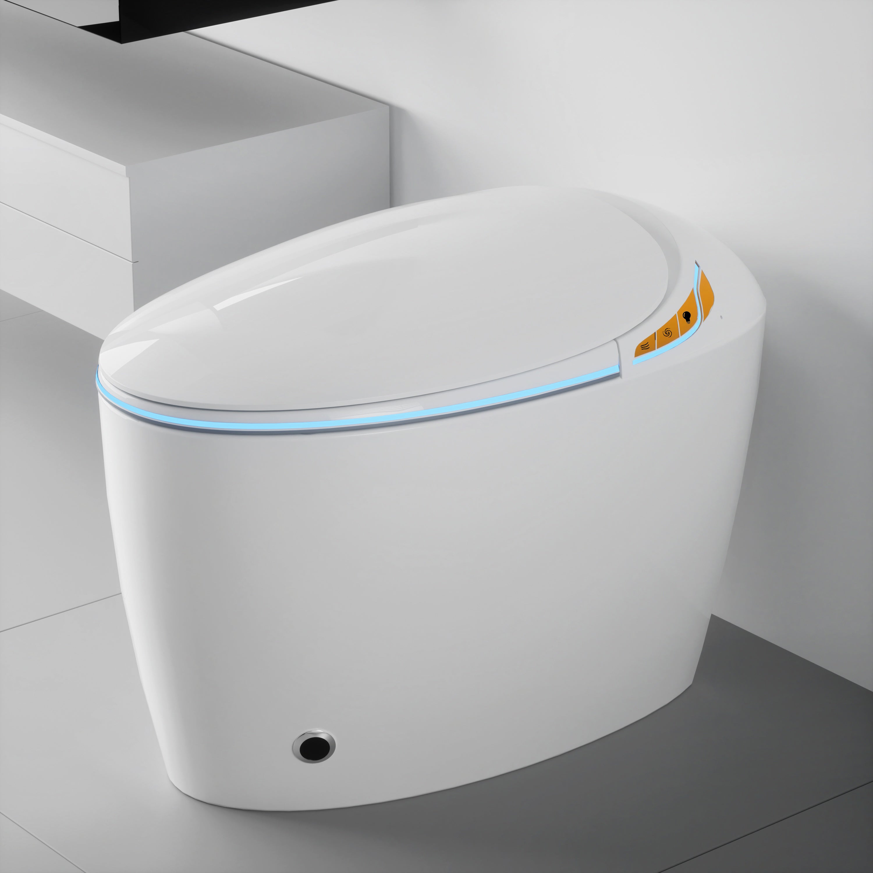 Unique Smart Toilet With Bidet Built In, Intelligent One Piece Toilet For Modern Bathroom, Auto Open Close Seat, Foot Sensor, LED Display,Night Light, Warm Water & Dryer,White