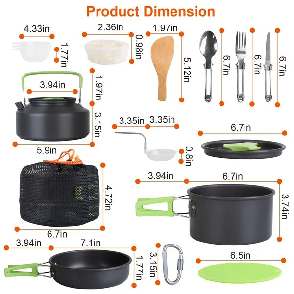 16Pcs Camping Cooking Ware Set Camping Stove Cookware Kit Aluminum Pot Pan Kettle Set With Bowls Knife Fork Spoon...