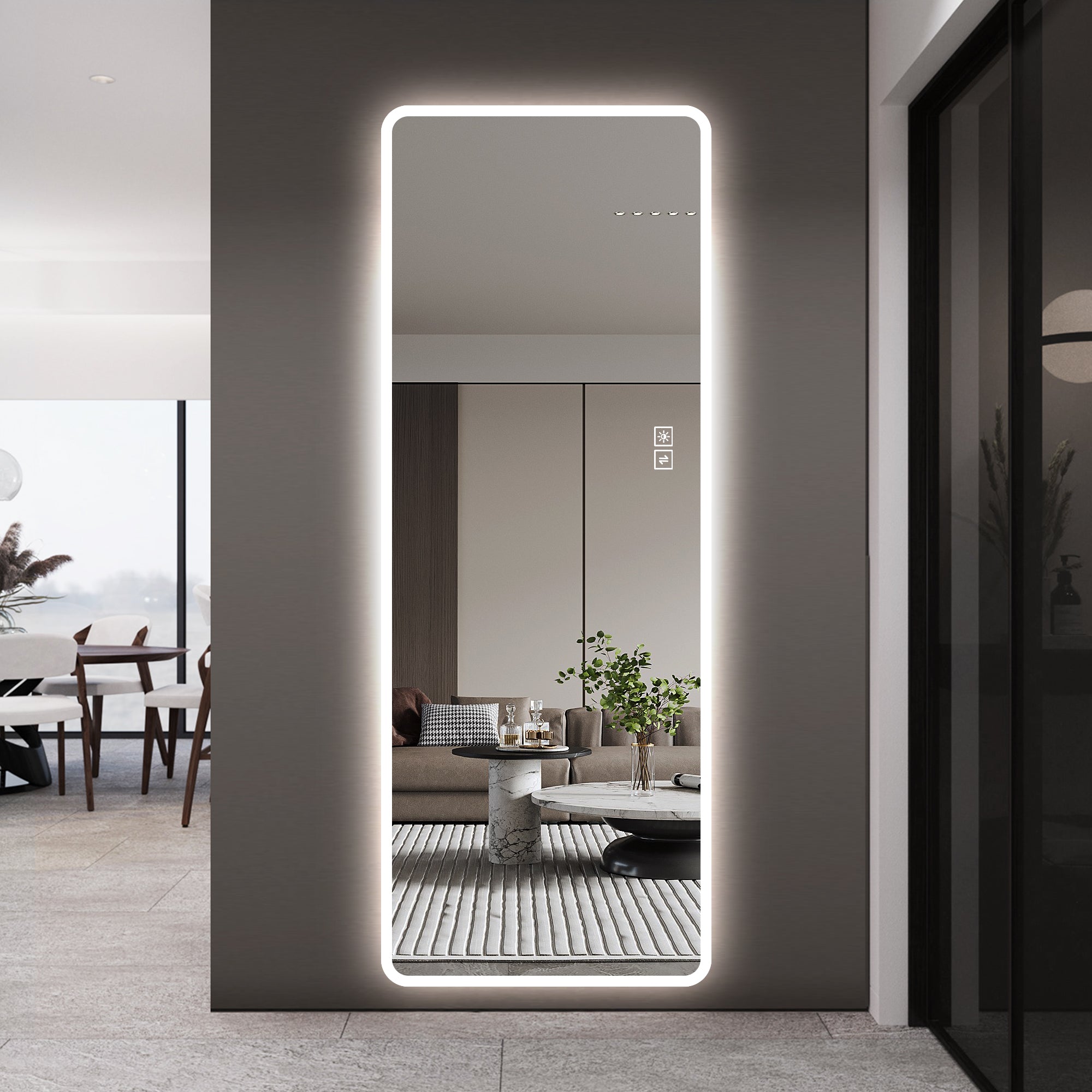 LED Full Length Mirror With Lights, 63  X 24  Wall Mounted Full Body Mirror, Dimmable & 3 Color Lighting, Anti-Fog, Shatter-Proof, Memory Function, Plug-in Or Hardwired, Bedroom