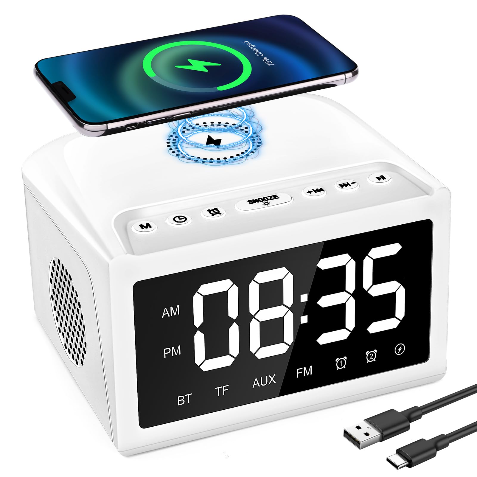 Alarm Clocks Bedside, Digital Alarm Clock Radio With Bluetooth Speaker, USB Charging Port, FM Radio, Universal...
