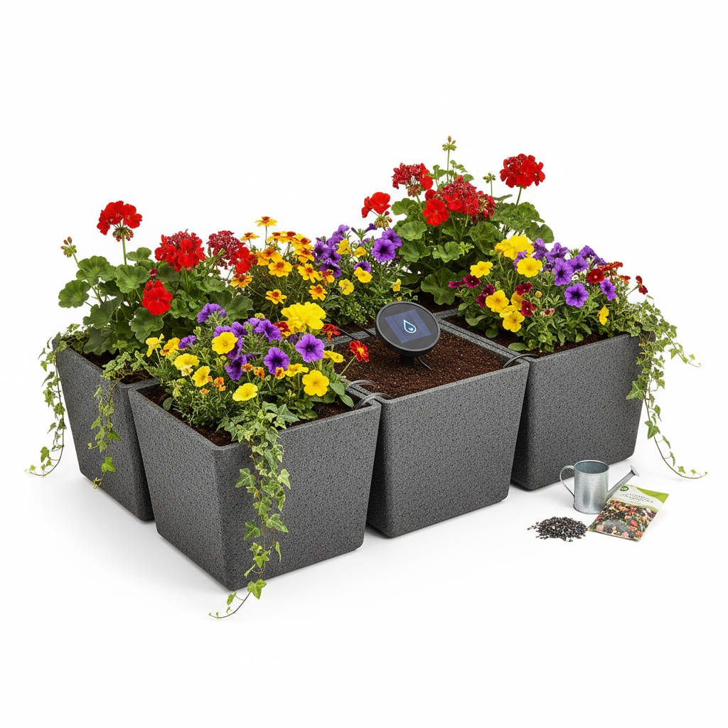 Balkon-Blumenbeet-Set mit integrierter Solar-Feuchtigkeitssteuerung