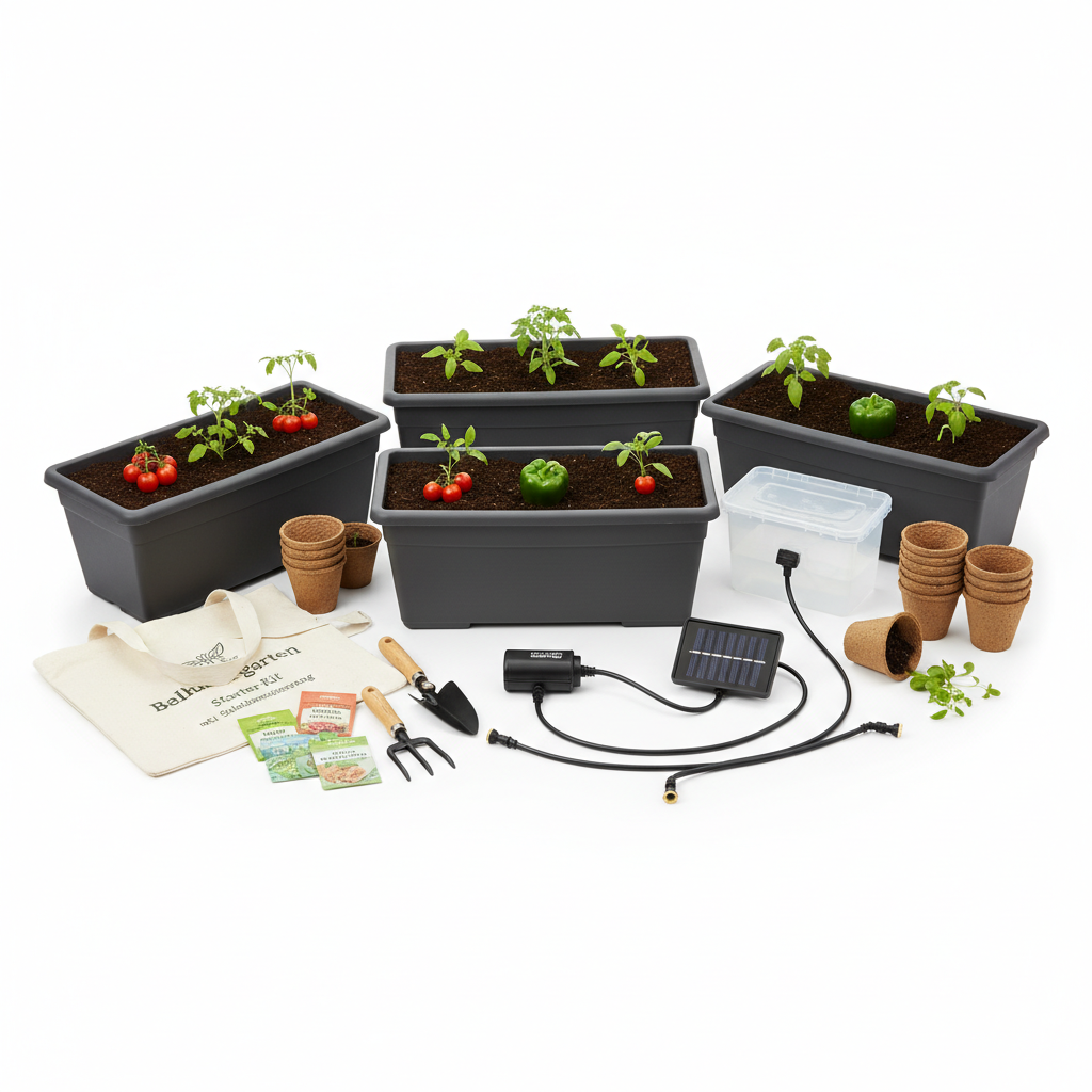 Balkon-Gemüsegarten-Starter-Kit mit Solarbewässerung