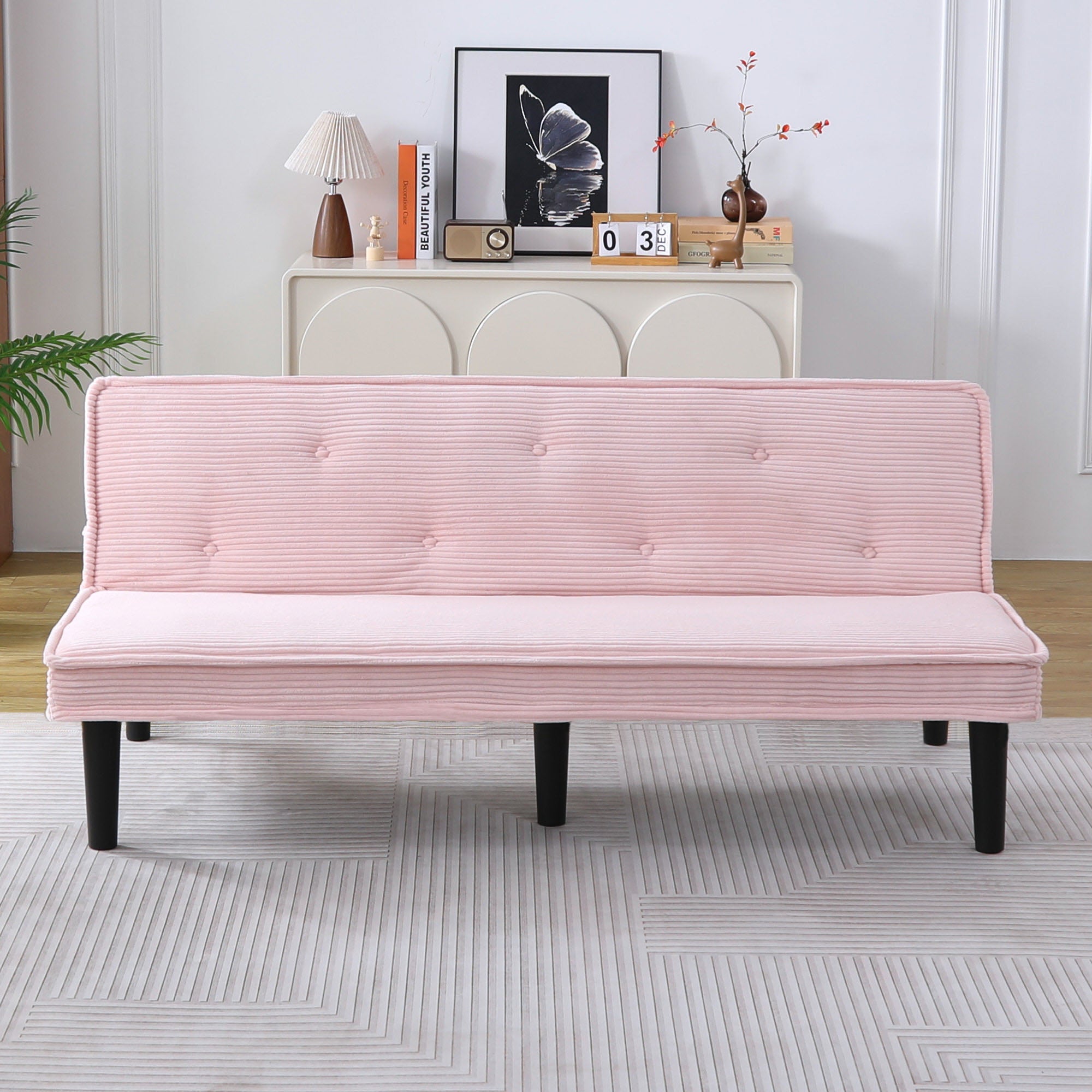 This 66-inch Corduroy Sofa Bed Can Flexibly Adapt To The Living Room, Apartment And Bedroom, And It Can Switch Between The Two Comfortable Forms.