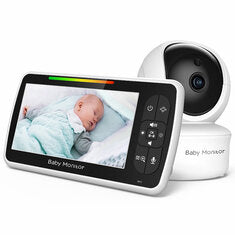 SM650 5-inch LCD Screen Wireless Baby Monitor with Video Camera Night Vision Two Way Audio Temperature Sensor Lullabies Pan Tilt Zoom Smart Home Baby Surveillance Device
