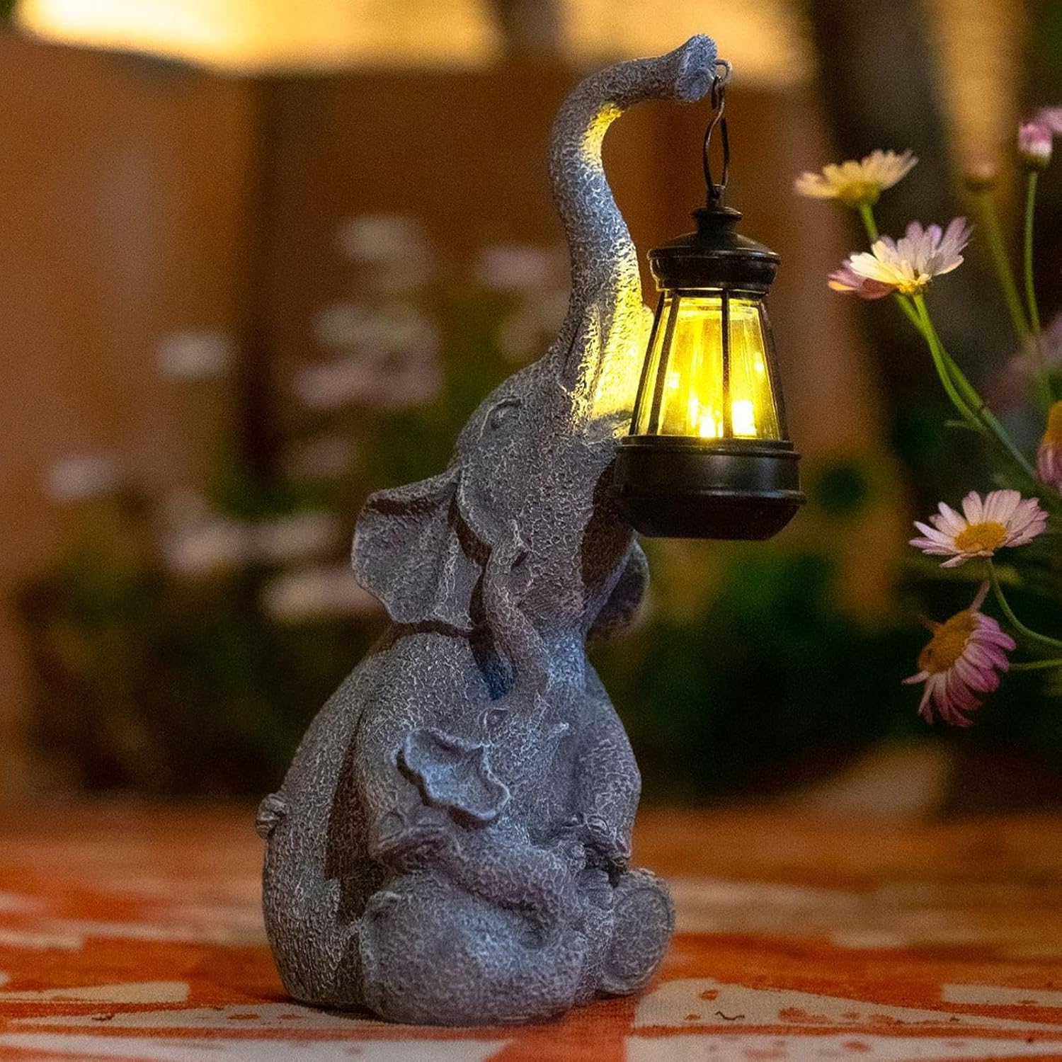 Elephant Solar Light, Solar Elephant Figurine Light, Front Porch Decor, Solar Elephant Statue, Indoor Outdoor Solar...