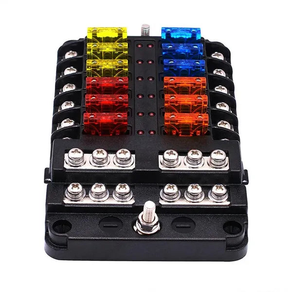 6/12 Way Fuse Box Holder With Blade Fuse Holder Block & Warning Indicator Car Boat Blade Fuse Box 12V 24V