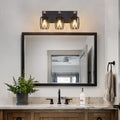 18 Industrial Vintage 3-Light Wall Sconce - Black Cage Wall Lighting Fixture With Wooden Accents For Bathroom, Hallway, Or Living Room  Bulb Not Included