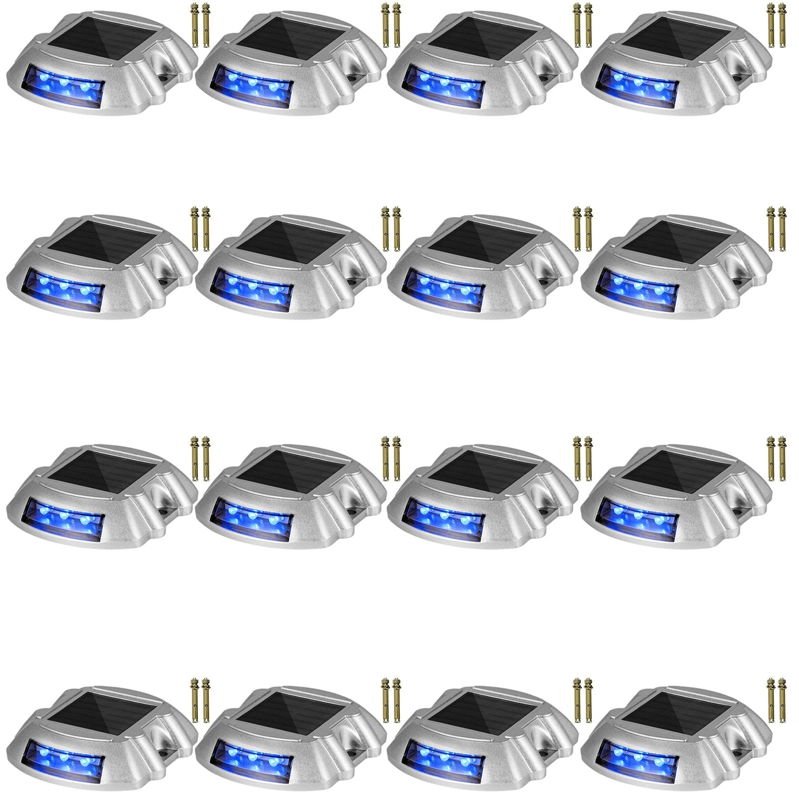 Driveway Lights 16-Pack, Solar Driveway Lights With Switch Button, Solar Deck Lights Waterproof, Wireless Dock Lights 6 LEDs For Path Warning Garden Walkway Sidewalk Steps, LED Bright Blue