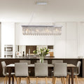 Modern Crystal Chandelier For Dining Room 8-Light White Rectangle Raindrop Chandelier Contemporary Rectangular Pendant Light Fixture For Kitchen Island Bar L39.4  X W9.8  X H8.7  Bulb Not Included