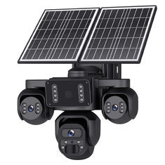 9MP Solar Security Camera Outdoor Wireless Triple Lens AOV PIR PTZ 4G LTE Color Night Vision Two Way Audio IP66 Waterproof Dual Solar Panel Smart Home CCTV Camera