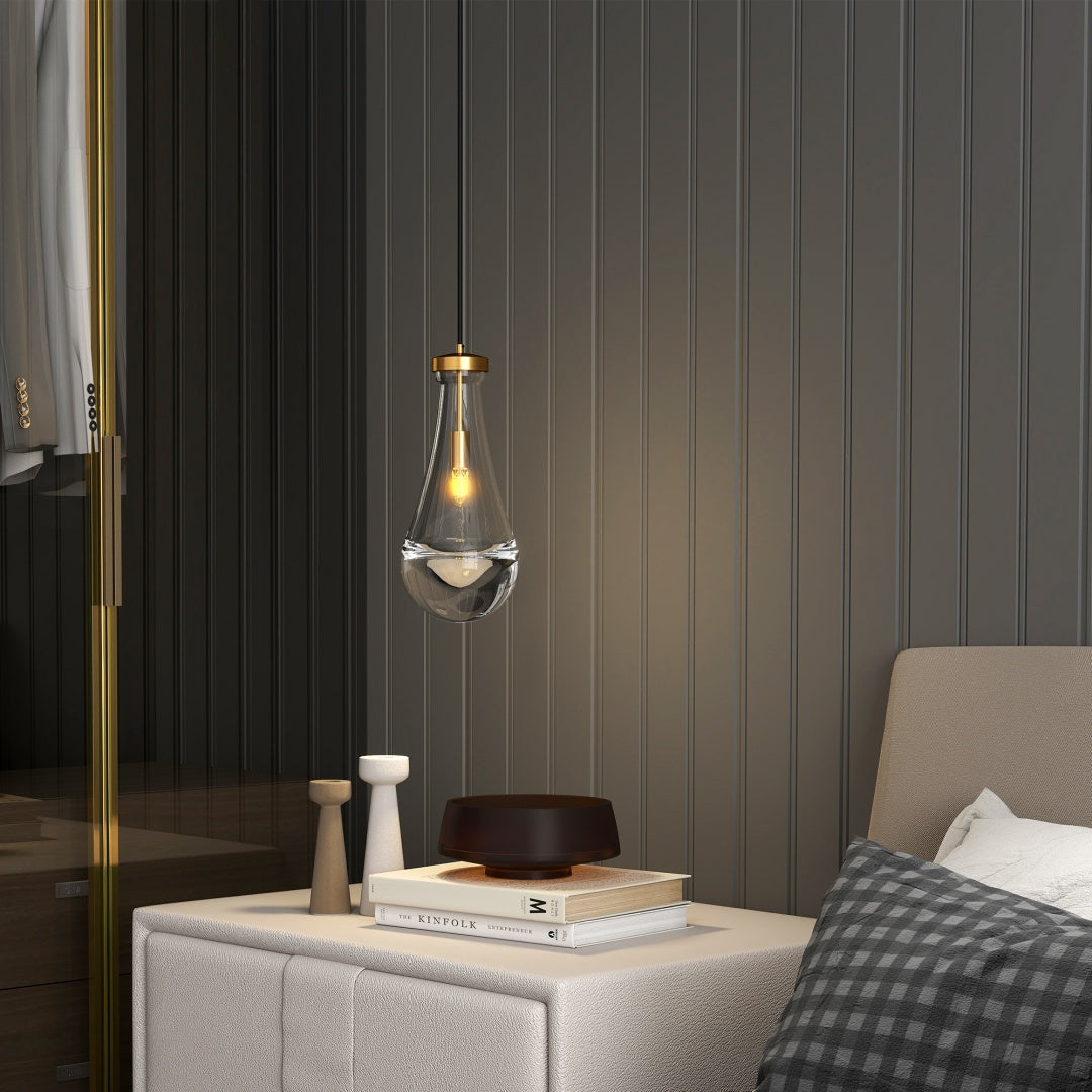 Modern Raindrop Pendant Lights, Pendant Lights For Kitchen Island, Brass Rod Dining Room Light Fixture, Clear Solid Raindrop Chandelier, Chandelier For Living Room Hallway,Not Including Bulb