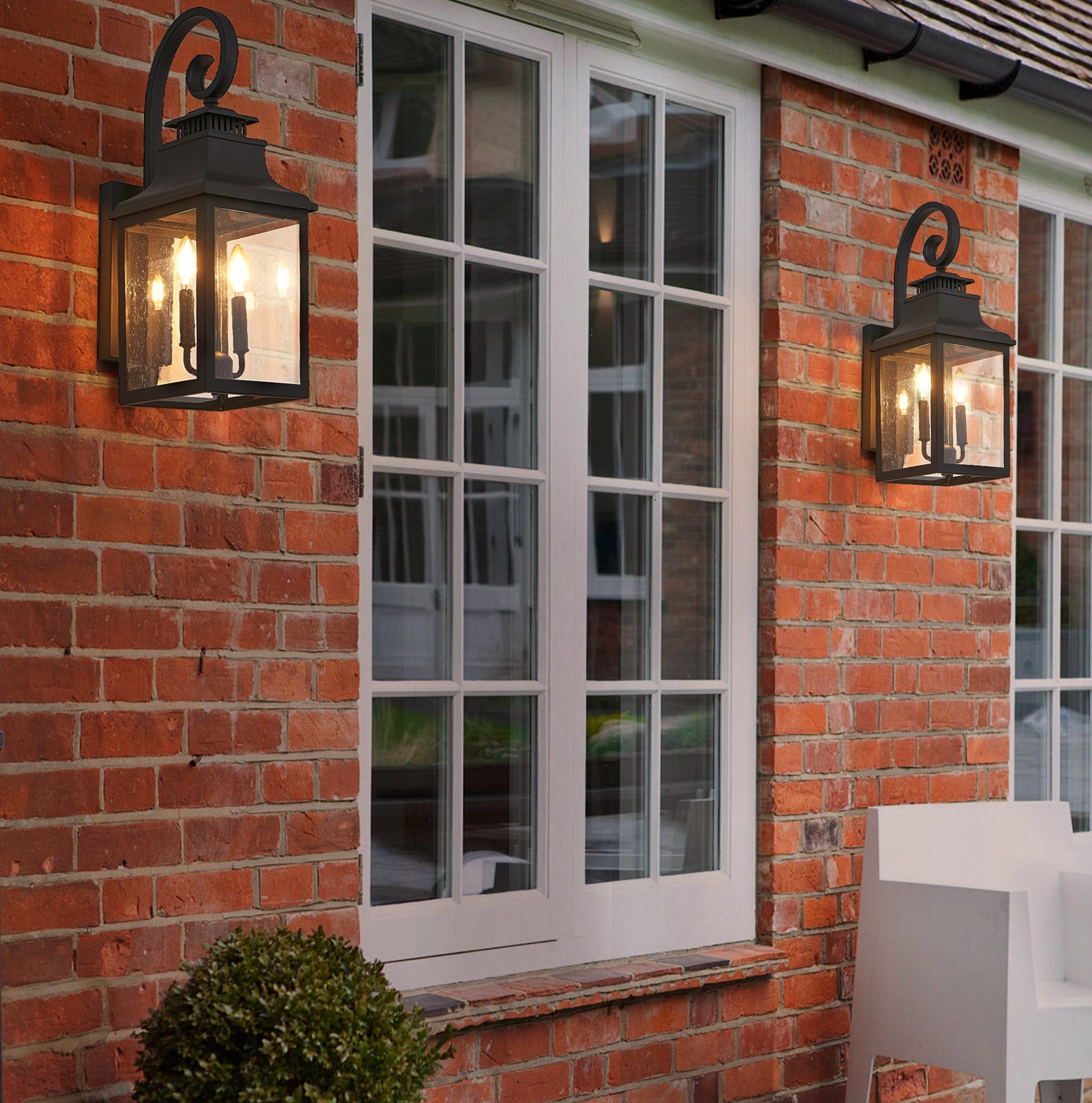 23 H 2-Pack Outdoor Wall Lantern Light  Vintage Black Metal Sconce With Clear Seeded Glass For Porch, Patio, And Garden  Bulb Not Included