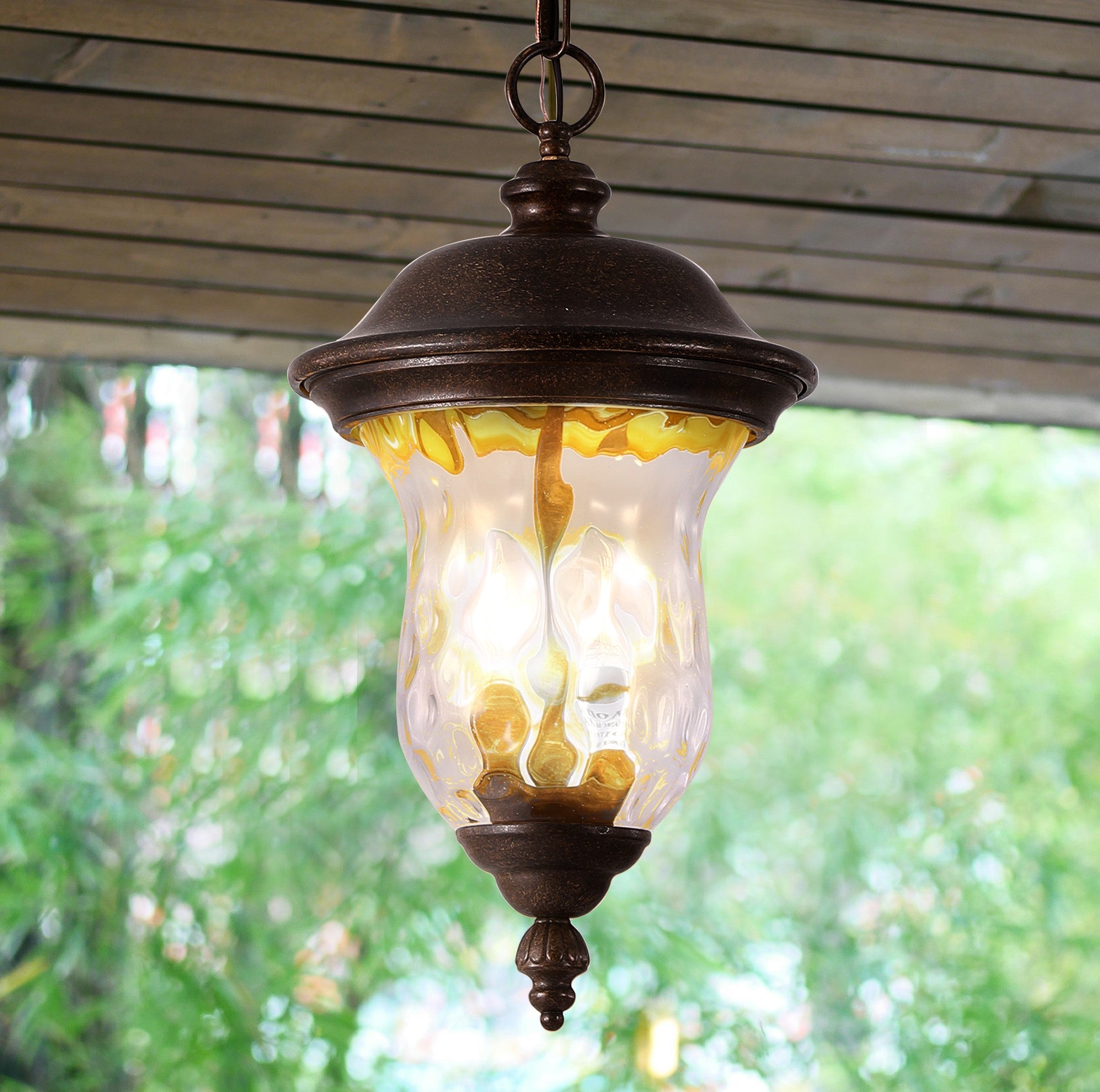19  H  Rustic Outdoor Hanging Lantern, Weatherproof Vintage Pendant Light With Clear Glass Shade, Waterproof Exterior Lighting Fixture For Porch, Patio, Or Garden  One Piece & No Bulb