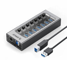 ORICO AT2U3 7-in-1 5Gbps USB 3.0 Hub Docking Station with Independent Power Switch 7xUSB-A Splitter Adapter for Macbook Mobile Phone Tablets