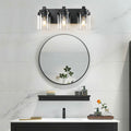 3 Light Bathroom Vanity Light, Matte Black Bathroom Light Fixtures With Clear Glass Shade, Vanity Light Fixtures Over Mirror For Bedroom Living Room Bulb Not Included