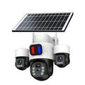 Three Lens 6MP HD Solar Powered Security Camera 5X Zoom PTZ Color Night Vision Red Blue Alarm Wireless WiFi Outdoor AI Human Detection Weatherproof Camera