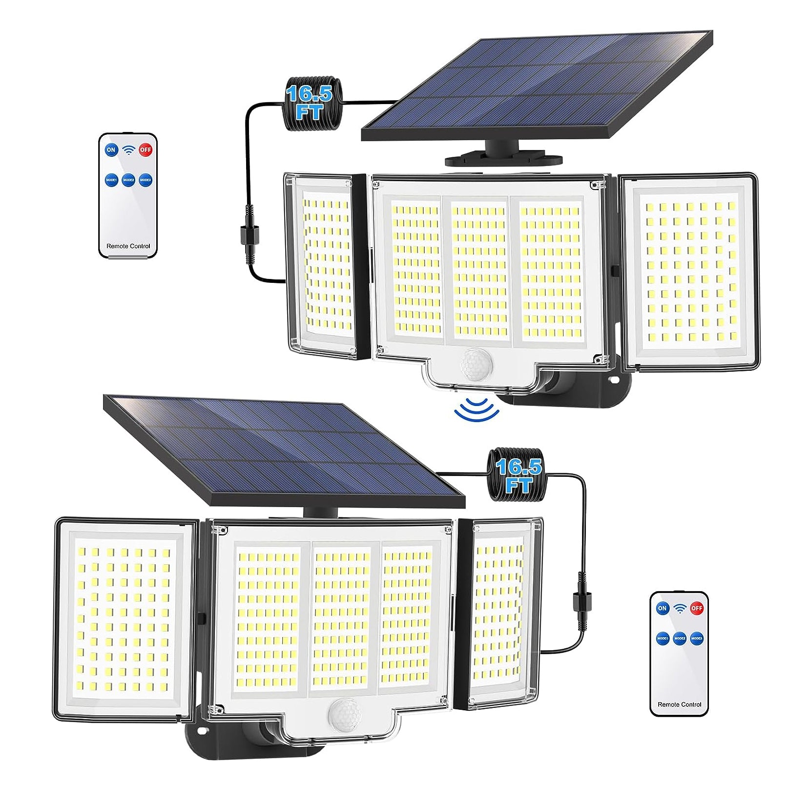 1,2 Pack Solar Lights Outdoor 348 LED Motion Sensor Lights With Remote Control 3 Head Waterproof — kaufen online Deutschland