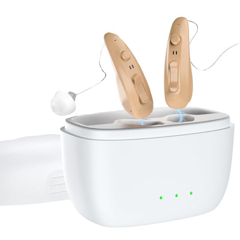 Rechargeable Hearing Aids BTE Senior Hearing Aid Device With 5-Level Volume Control DSP Noise Reduction Portable...