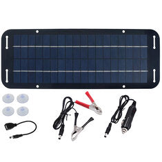 12V Solar Panel 6W Portable Flexible Solar Charger Kit with USB 5V DC Output for Car Camping Hiking Phones Power Banks Battery Charging CigaretteLighter Suction Cups