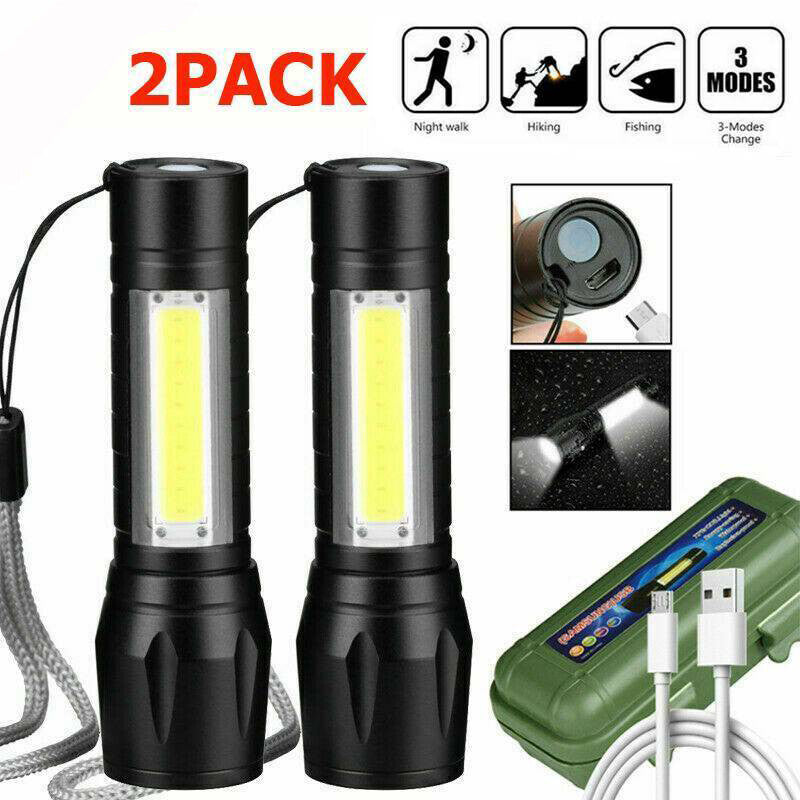 Mini Flashlight LED COB Torch Rechargeable High Lumens Zoomable Adjustable Focus Camping Light 3 Modes For Outdoor...