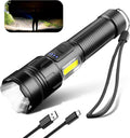 LED Rechargeable Torch 10,000 Lumens, Very Bright Flashlight, Flashlight, USB, 4 Light Modes, Zoomable, IPX4...