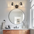 20 Inch 2-Light Vintage Bathroom Wall Sconce -- Elegant Black Metal And Glass Lampshade Vanity Light Fixture For Bathroom, Hallway, Or Bedroom  Bulb Not Included