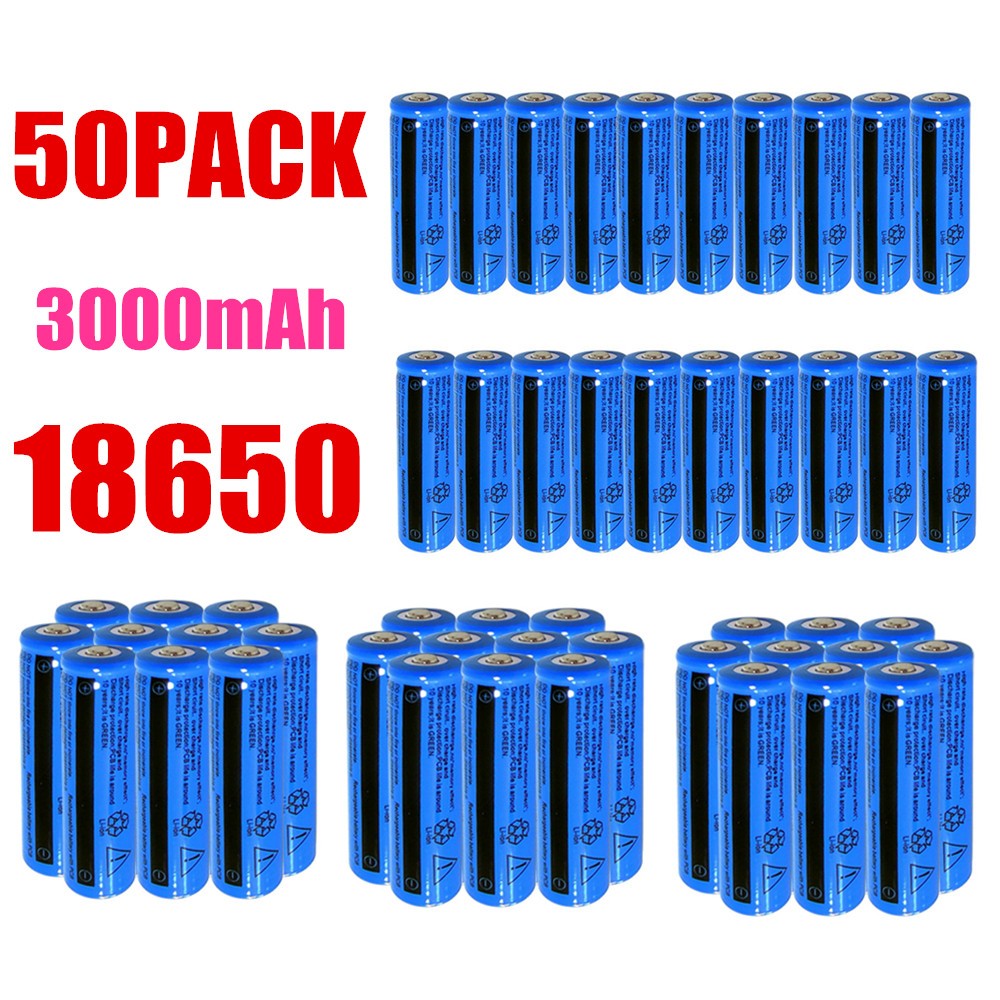 50&100pcs Battery 3.7V Rechargerable Li-ion 3000mAh 18650 Batteries For Torch Flashlight Laser Headlamp