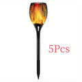 5pcs Solar Powered Garden Lights, Outdoor Solar Pathway Torch Light With Flickering And Dancing Flame Light...