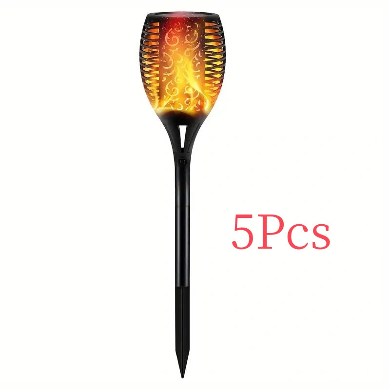 5pcs Solar Powered Garden Lights, Outdoor Solar Pathway Torch Light With Flickering And Dancing Flame Light...