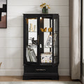 Lighted Glass Curio Cabinet With Adjustable Shelves - Elegant 2-Door Display Cabinet & Built-in Drawer, Includes Bulb - BLACK
