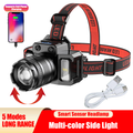 LED Telescopic Headlamp Head Torch USB Rechargeable Motion Sensor Headlight Zoomable 5 Modes Emergency Power Bank...