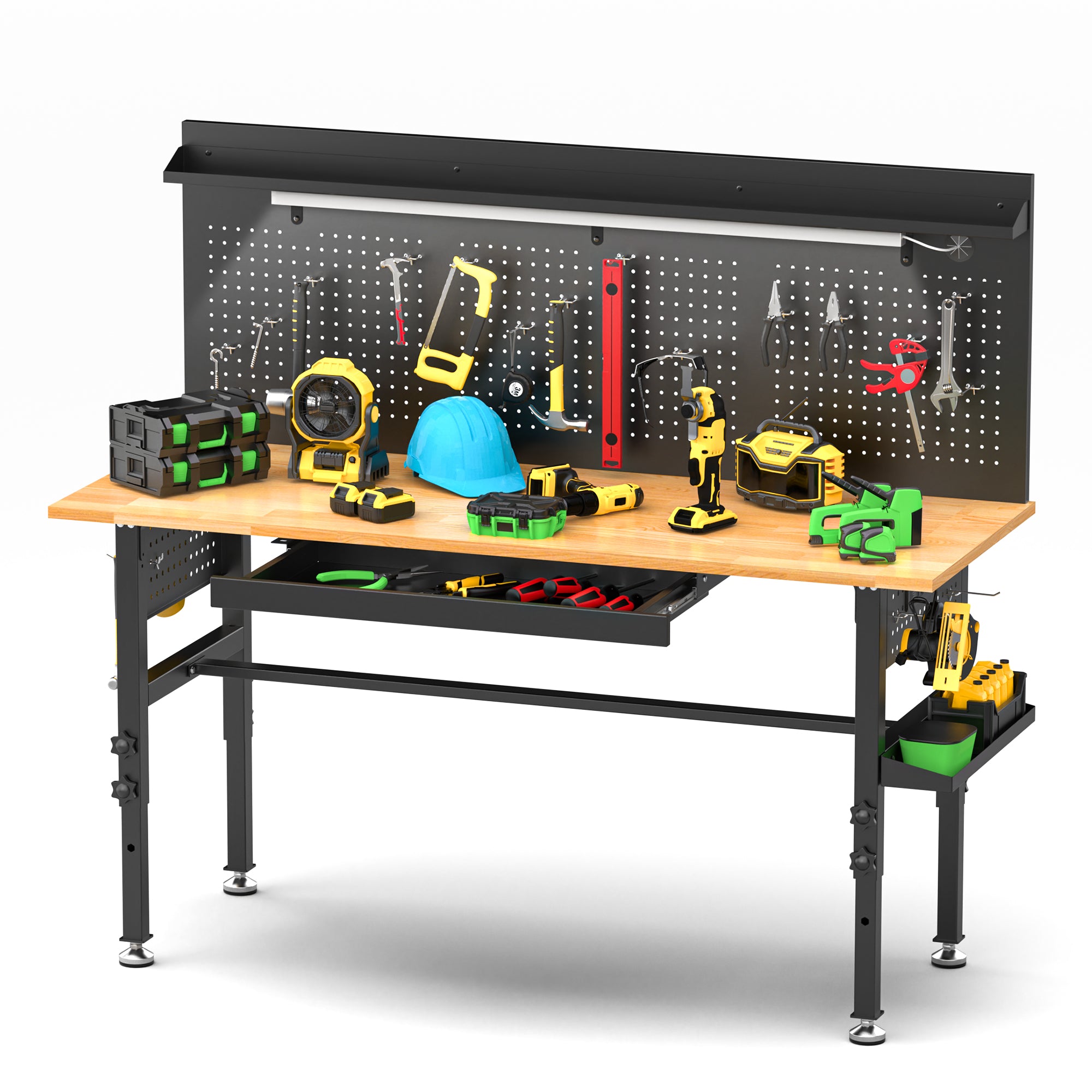60in Workbench With Drawers ,Solid Wood Top, 2000 Lbs Capacity, Adjustable Height Garage Work Table With Power...