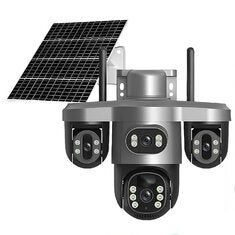 15MP HD V380 Pro Solar Powered PTZ Camera Three Lens Auto Tracking 10X Zoom Color Night Vision IP66 Wireless Outdoor Security Camera