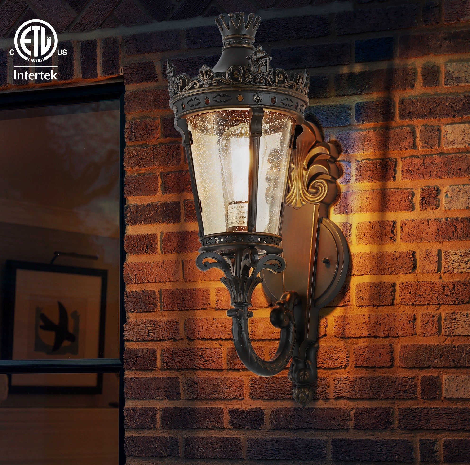 21  H Vintage Outdoor Wall Lantern, Waterproof Exterior Wall Sconce With Crown Top And Clear Glass, Decorative Outdoor Lighting Fixture For Patio, Garden, Or Entryway One Piece&No Bulb