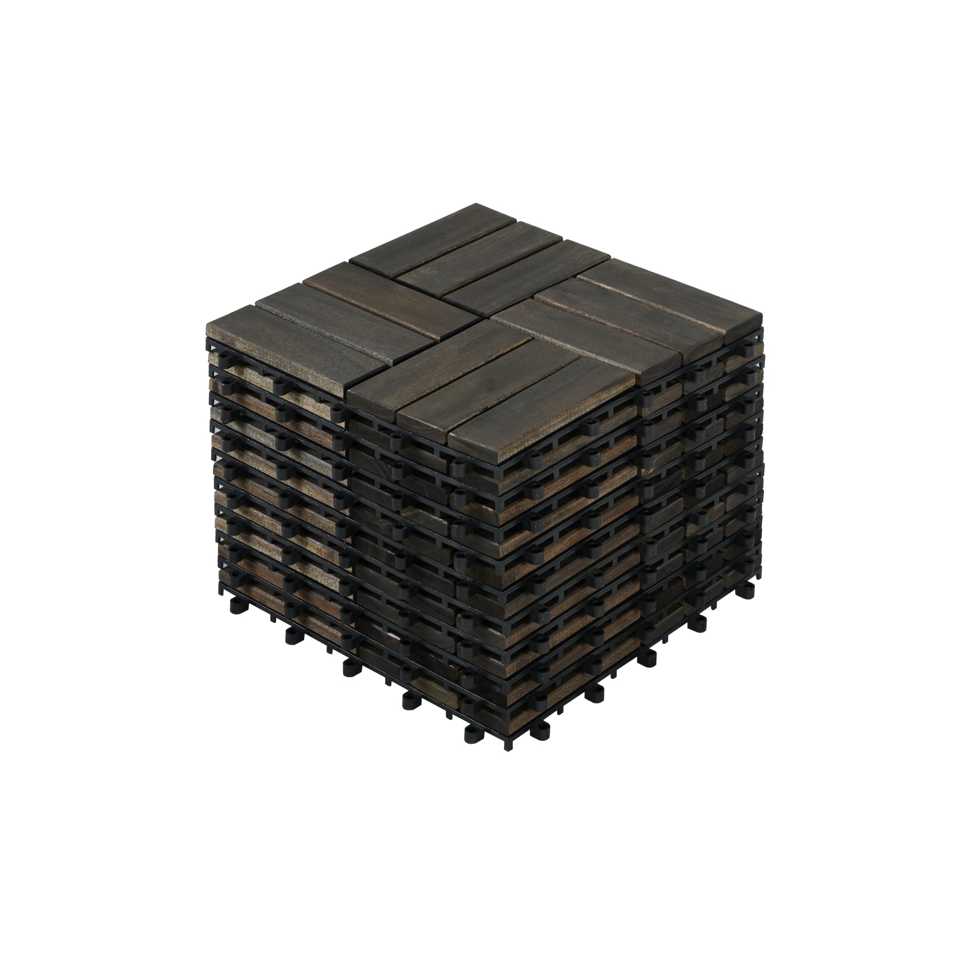 Acacia Wood Interlocking Deck Tiles Checker Pattern, 10PCS 12inch X 12inch Square Dark Brown Acacia Hardwood Outdoor...