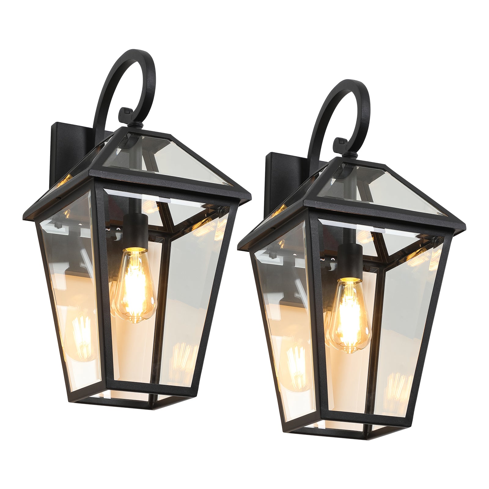 21 H2  Pack Outdoor Wall Lantern Light  Modern Black Metal & Clear Glass Sconce For Porch, Patio, And Garden Lighting Bulb Not Included